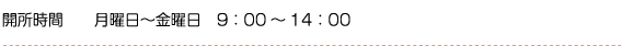開所時間：月曜日～金曜日　9：00～14：00